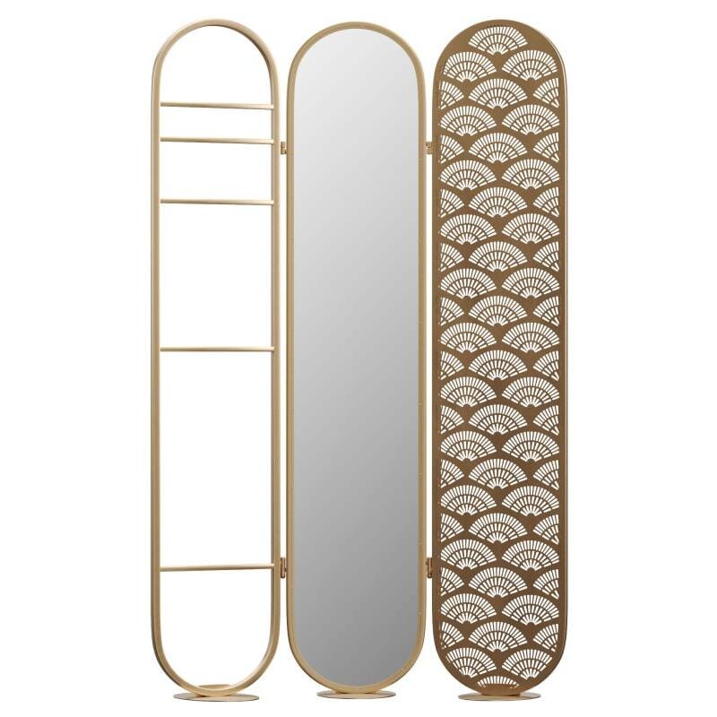 Paravent miroir art déco en métal - 3 pans - L. 117 x H. 175cm - Doré - MAVICA