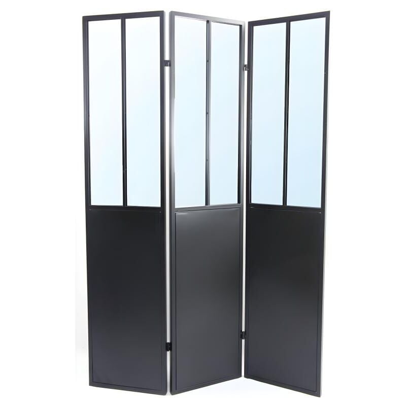 Vente-unique - Paravent miroir atelier industriel 3 pans - Métal - h. 180 x l. 122 cm - Noir - coventry