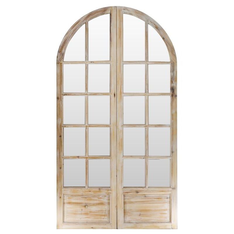 Paravent miroir en bois de pin effet patiné - 2 pans - l. 96 x h. 180 cm - Naturel - kediri