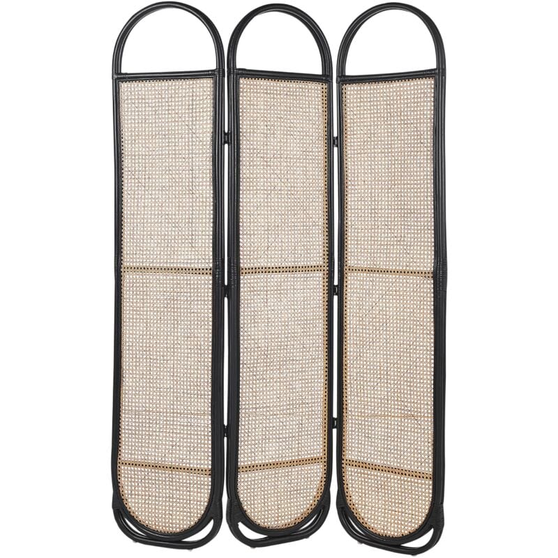 Paravent Moderne Déco avec 3 Panneaux Pliants en Rotin Naturel et Noir Cortona