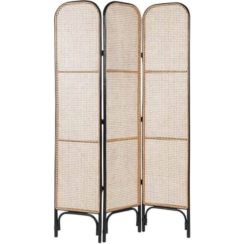 Beliani - Paravent Moderne Déco avec 3 Panneaux Pliants en Rotin Naturel et Noir Potenza