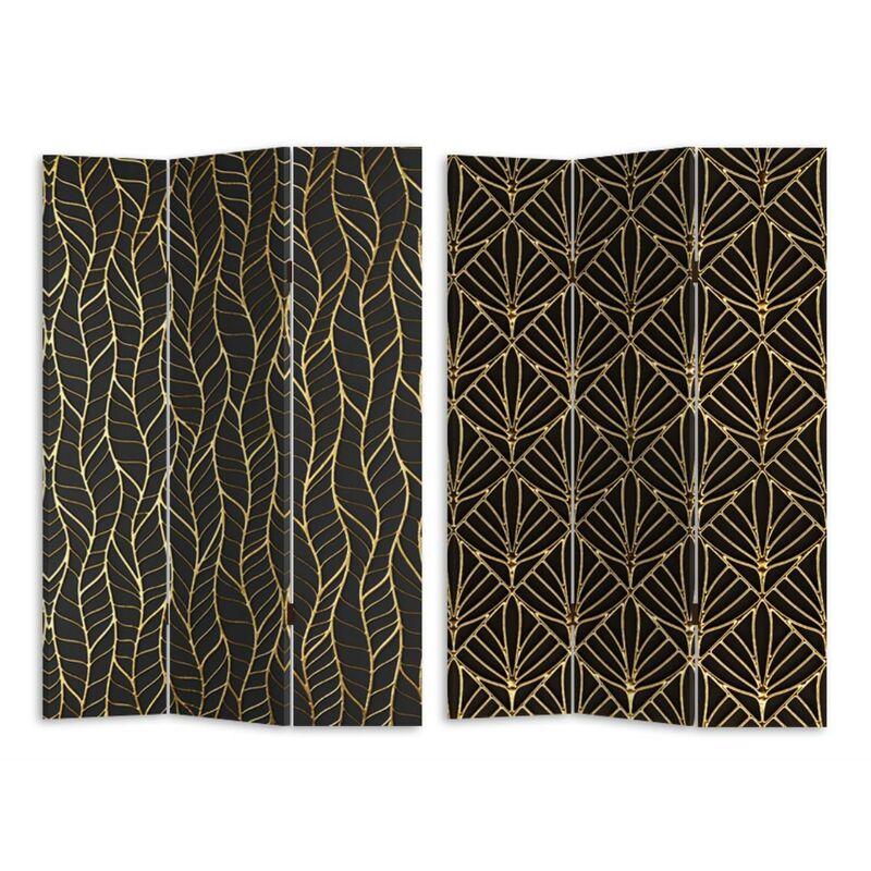 Vacchetti - Paravent imprimé 3 panneaux noir décor orocm 120,6x2,5xh180,6x2,5xh180