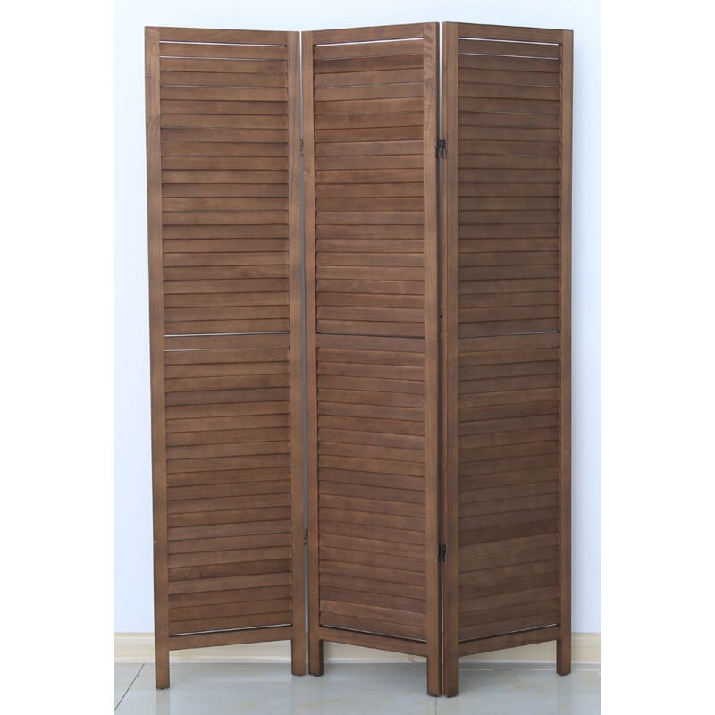 Paravent persienne de 3 pans en bois, coloris brun - Dim : H170 x L120cm
