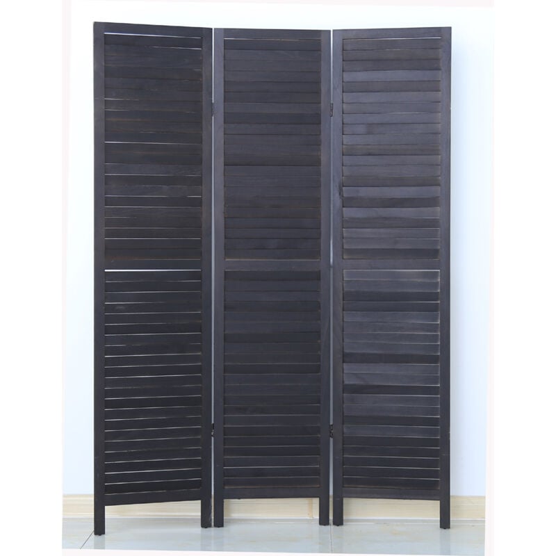 Paravent persienne de 3 pans en bois, coloris noir - Dim : H170 x L120cm