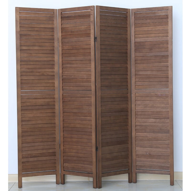 Paravent persienne de 4 pans en bois, coloris brun - Dim : H170 x L160cm
