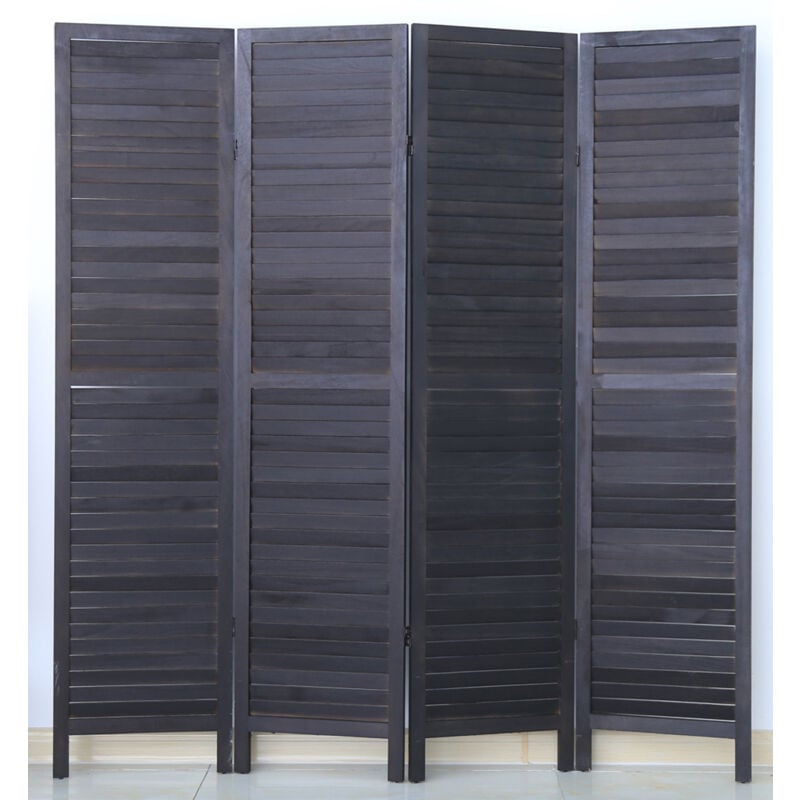 Paravent persienne de 4 pans en bois, coloris noir - Dim : H170 x L160cm