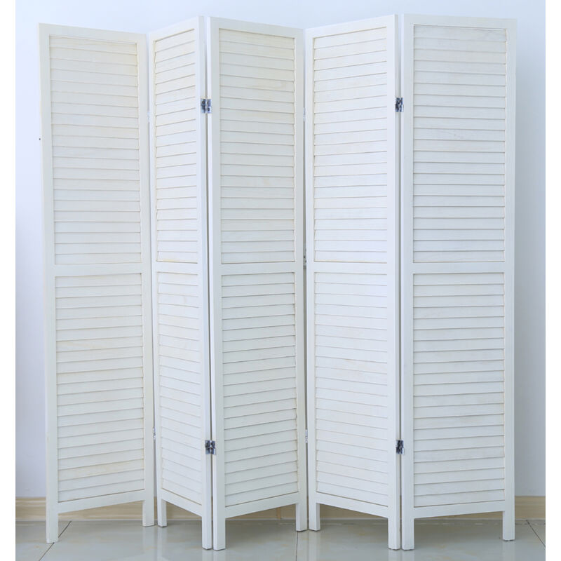 Paravent persienne de 5 pans en bois, coloris blanc - Dim : H170 x L200cm