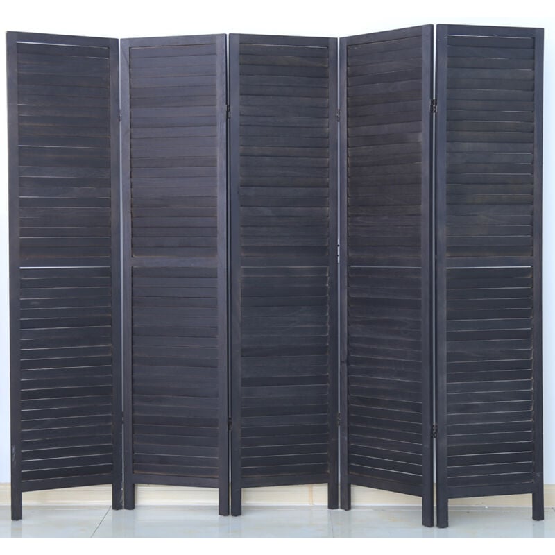 Paravent persienne de 5 pans en bois, coloris noir - Dim : H170 x L200cm