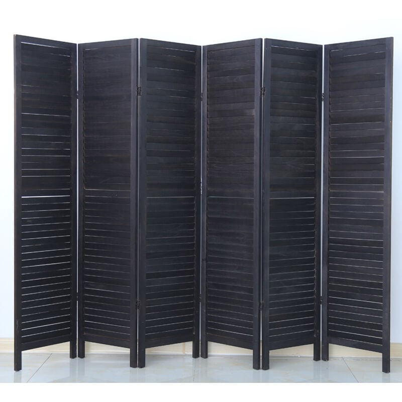 Paravent persienne de 6 pans en bois, coloris noir - Dim : H170 x L240cm