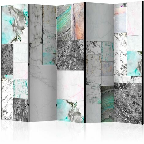 Paravent Plaques de marbre II 5 volets - 225 x 172 cm - Multicolore, Blanc