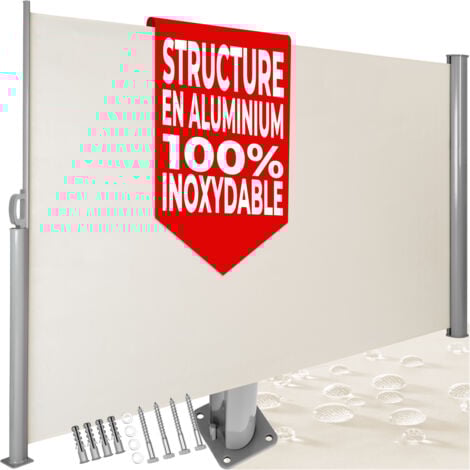Paravent rétractable et extensible avec enrouleur - 160 x 300 cm, beige