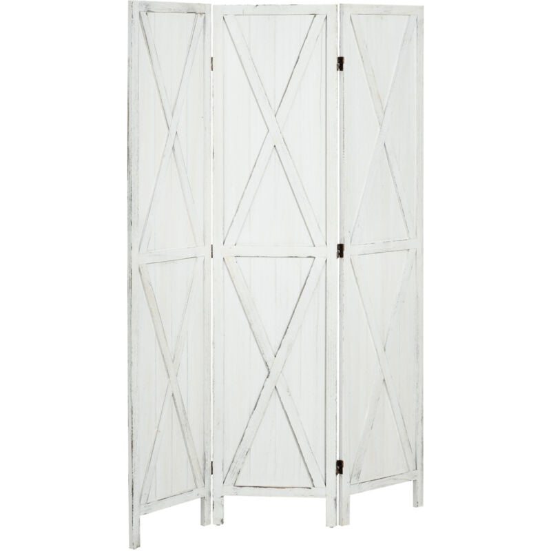 MH - Paravent séparateur 3 panneaux oscar blanc vieilli