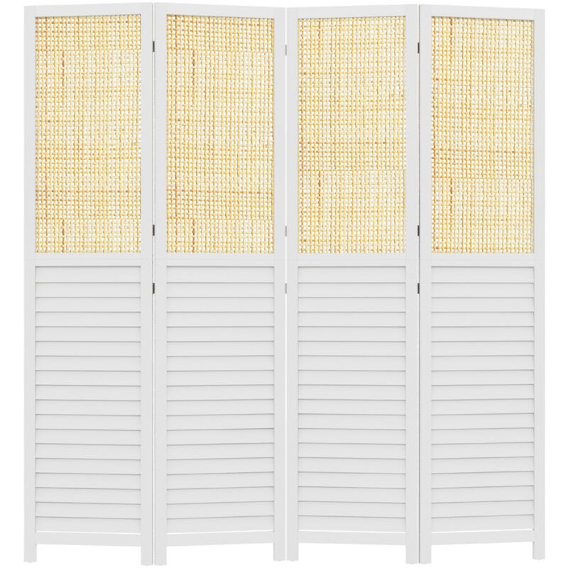 Homcom - Paravent séparateur de pièce 4 panneaux pliables dim. 160L x 170H cm - bois blanc aspect rotin