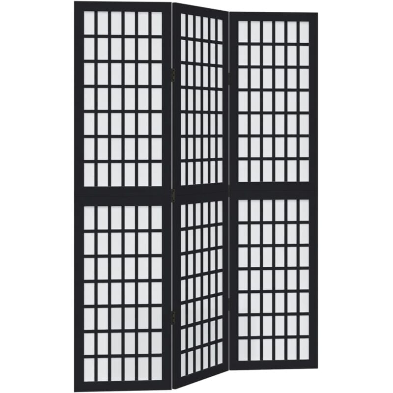 Paravent séparateur de pièce cloison 3 panneaux en bois de paulownia noir DEC030805