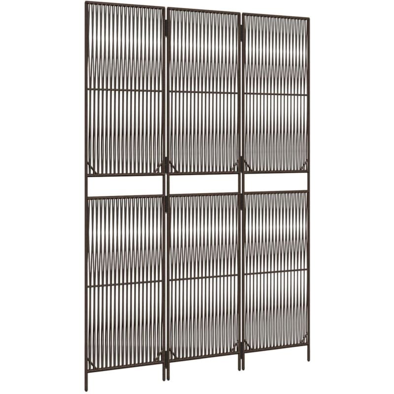 Paravent séparateur de pièce cloison 3 panneaux en résine tressée et acier marron DEC030795