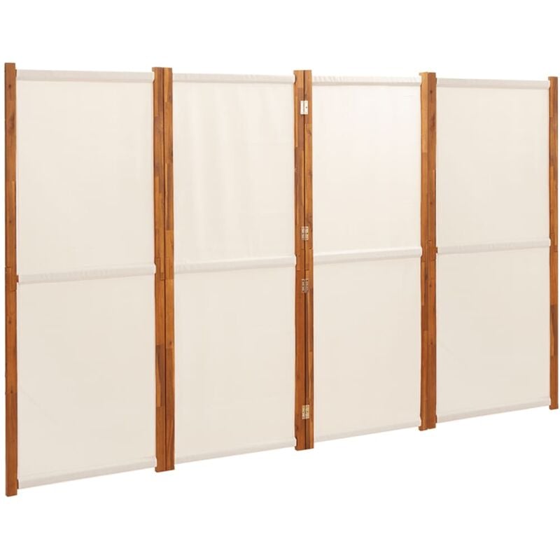 Paravent séparateur de pièce cloison 4 panneaux 280 x 180 cm textilène crème et bois DEC030858