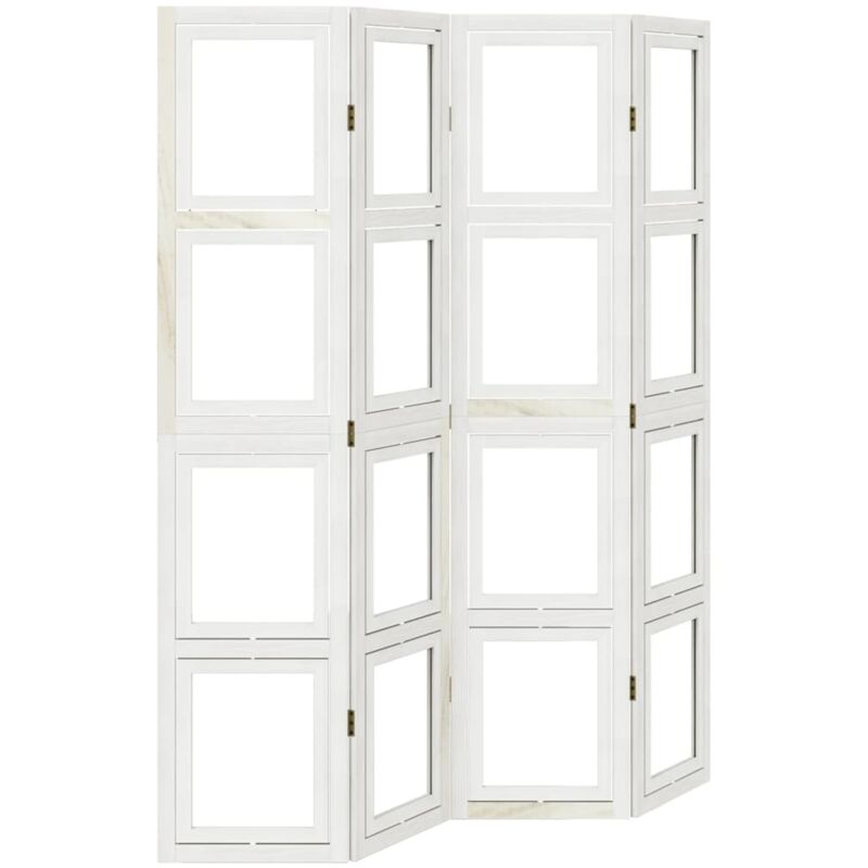 Paravent séparateur de pièce cloison 4 panneaux en bois de paulownia blanc avec porte photos DEC030852