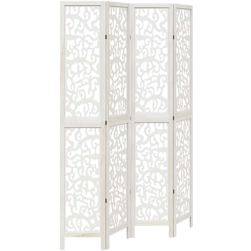 Paravent séparateur de pièce cloison 4 panneaux en bois de paulownia blanc DEC030856