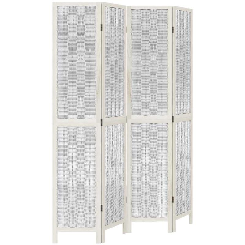 Paravent séparateur de pièce cloison 4 panneaux en bois de paulownia et brindille de saule blanc DEC030844