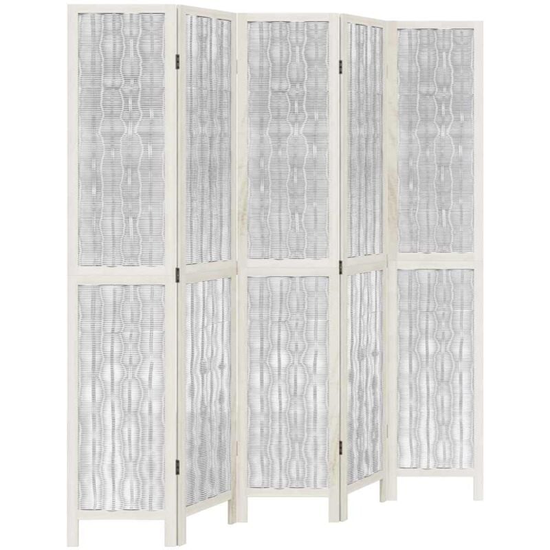 Paravent séparateur de pièce cloison 5 panneaux en bois de paulownia blanc DEC030963