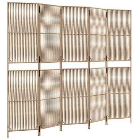 Paravent séparateur de pièce cloison 5 panneaux en résine tressée beige cadre en acier DEC030939