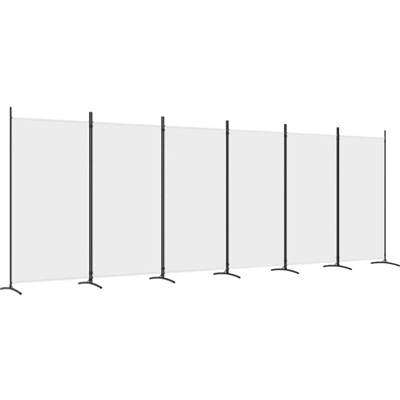 Paravent séparateur de pièce cloison 6 panneaux 520 x 180 cm tissu blanc et fer DEC031050