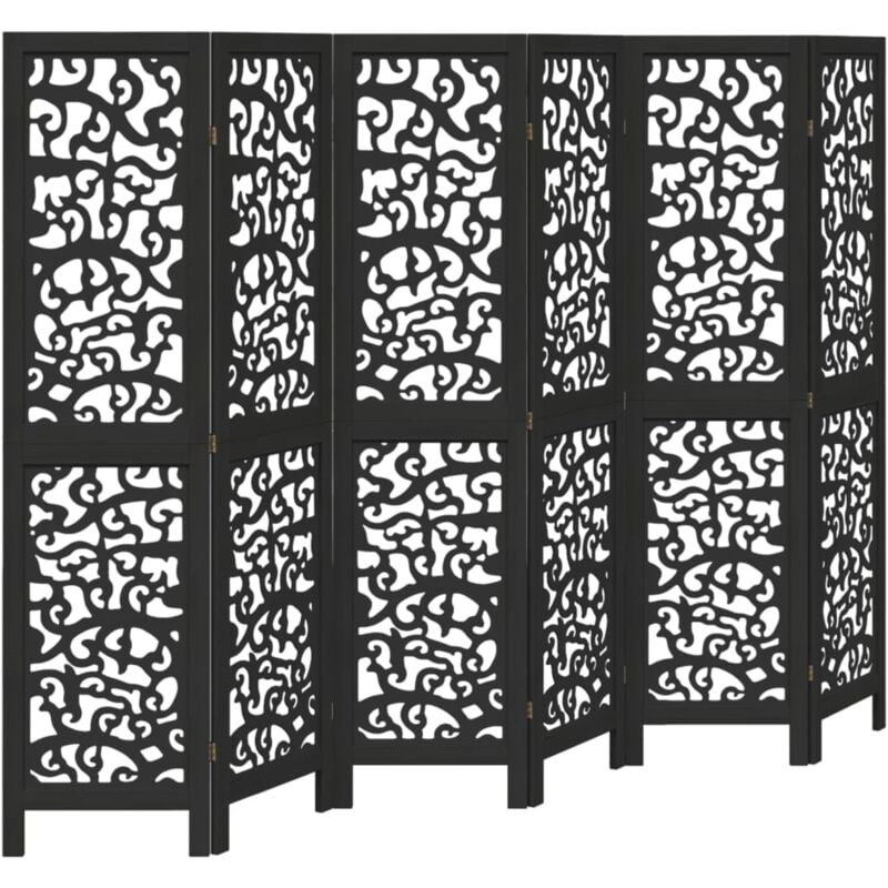 Paravent séparateur de pièce cloison 6 panneaux en bois de paulownia noir DEC031129