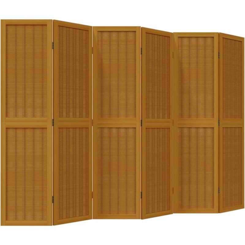 Paravent séparateur de pièce cloison 6 panneaux en bois paulownia et bambou marron DEC031095