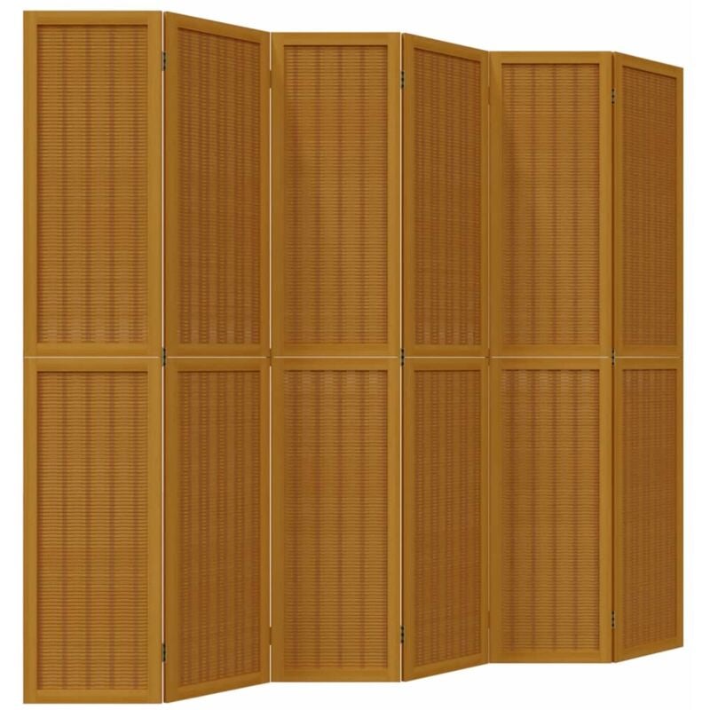 Paravent séparateur de pièce cloison 6 panneaux en bois paulownia et bambou marron DEC031096