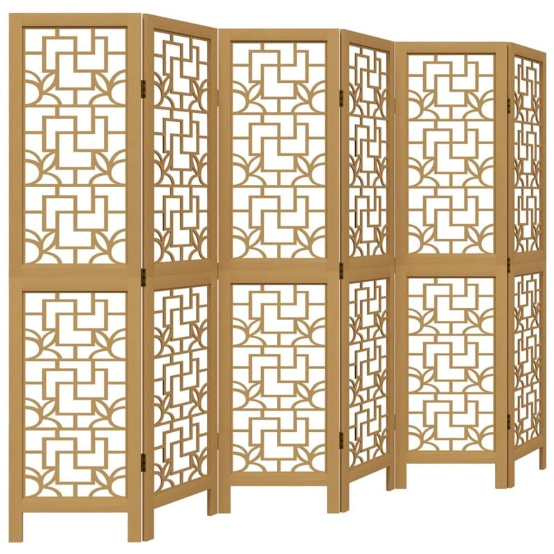 Paravent séparateur de pièce cloison 6 panneaux en bois paulownia marron DEC031097