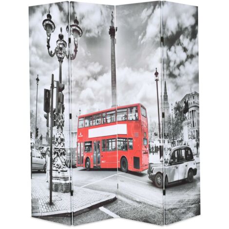 Paravent séparateur de pièce cloison de séparation décoration meuble 160 cm bus londonien noir et blanc - Blanc