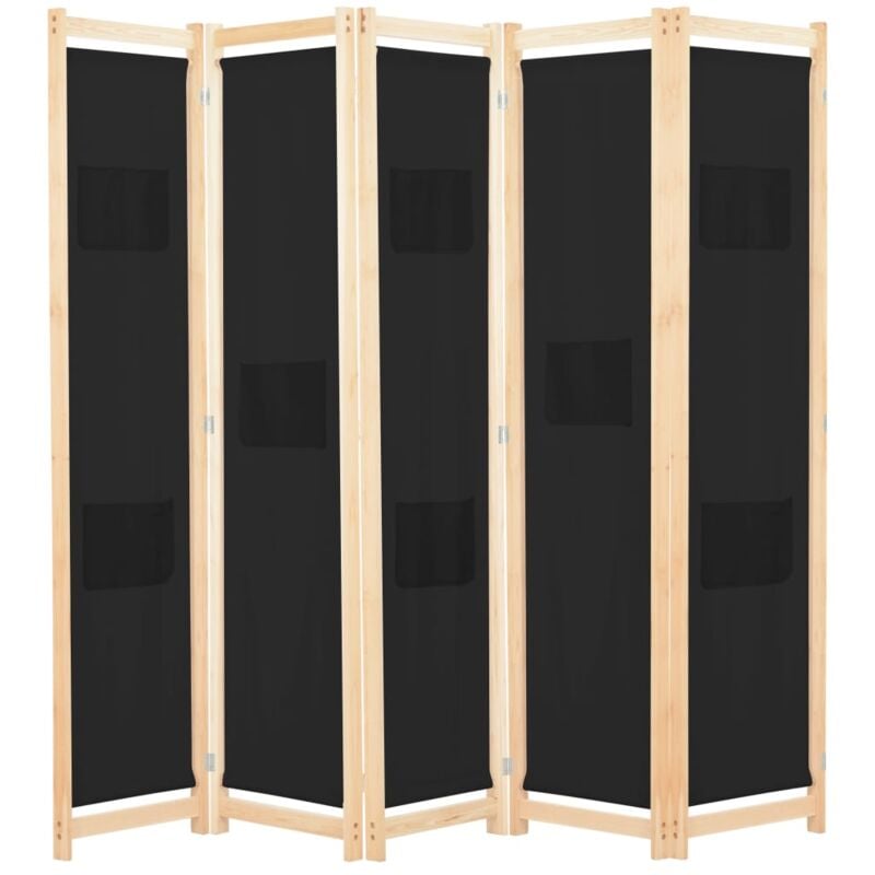 Paravent séparateur de pièce cloison de séparation décoration meuble 5 panneaux noir 200 x 170 x 4 cm tissu