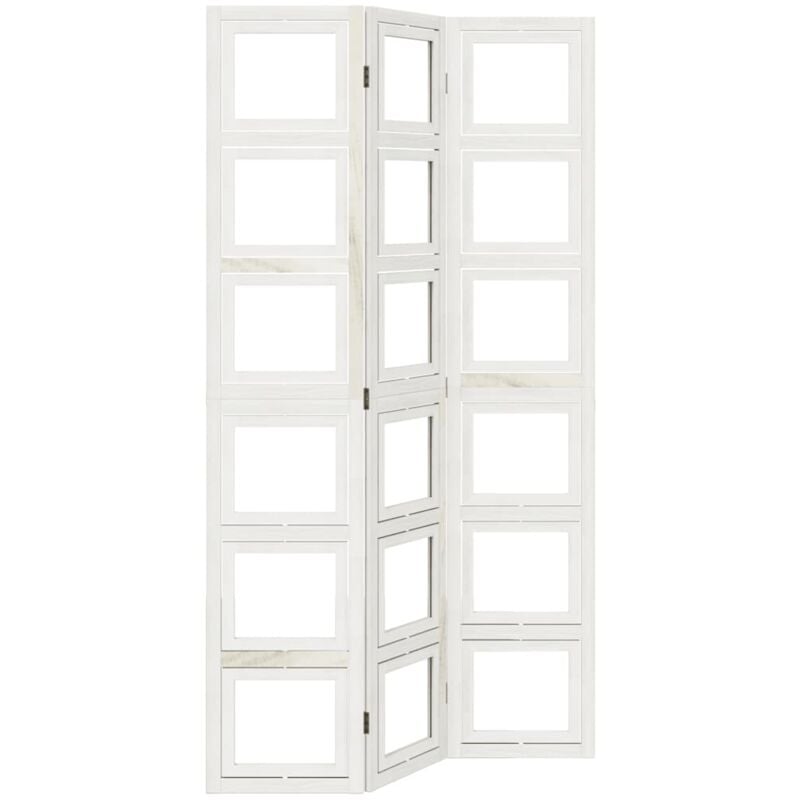 Paravent séparateur de pièce cloison porte photos 3 panneaux en bois de paulownia blanc vieilli DEC030757