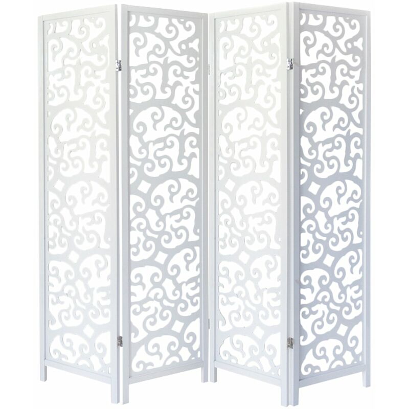 Paravent séparateur de pièce design arbre 4 panneaux en bois blanc 175 x 176 cm PAR06085