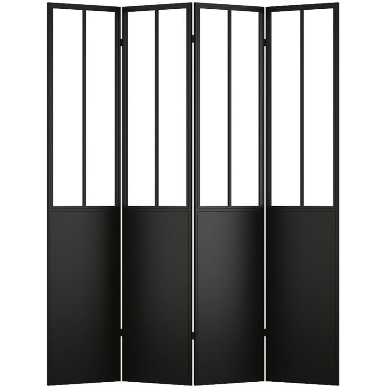 Paravent style atelier industriel en métal 4 pans - L. 160 x H. 178 cm - Noir - KALEVI