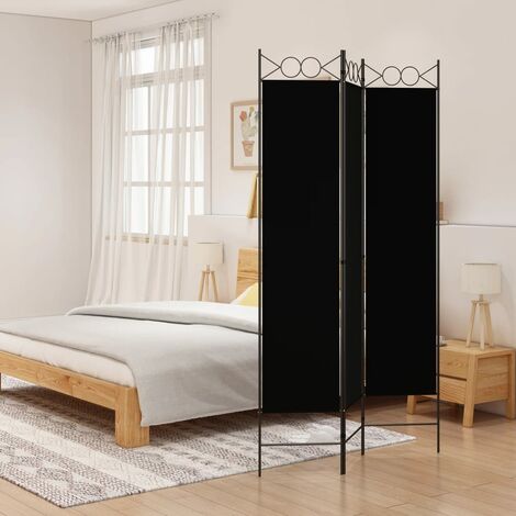 Paravent sur Pied | Cloison de séparation 3 panneaux Noir 120x200 cm Tissu 74124
