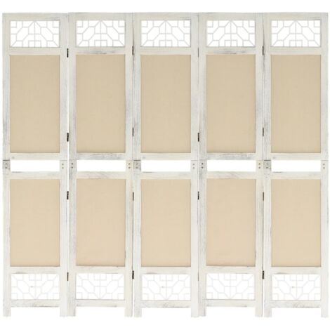 Paravent,，Cloison de séparation, Pièce Protéger Privée 5 panneaux Crème 175x165 cm Tissu CFW36786