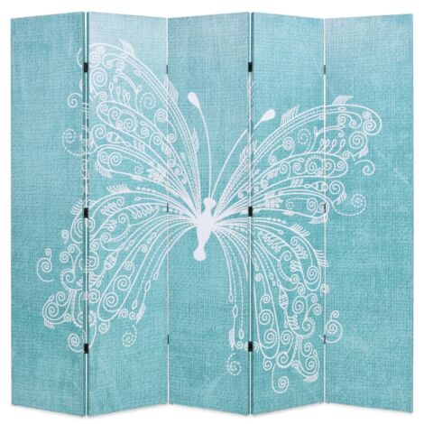 Paravent,，Cloison de séparation pliable, Pièce Protéger Privée 200 x 170 cm Papillon Bleu CFW22404