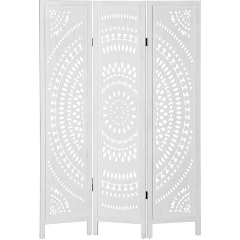 Paravento 3 Pannelli 120x170cm in Legno Intagliato Bianco