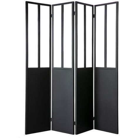 Paravento 4 ventagli in metallo nero e vetro RACK