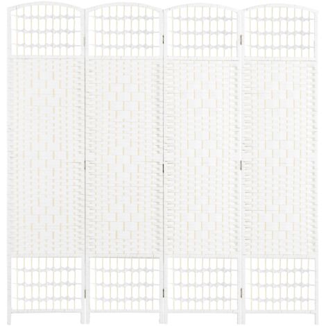 Paravento a 4 Ante Pieghevole 160x170 cm Autoportante e Intrecciato per Interni Bianco