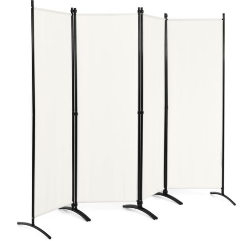 Paravento a 4 pannelli da interno in metallo, Divisorio pieghevole con piedini stabili 220x173cm Beige