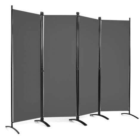 Paravento a 4 pannelli da interno in metallo, Divisorio pieghevole con piedini stabili 220x173cm Grigio scuro