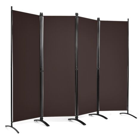 Paravento a 4 pannelli da interno in metallo, Divisorio pieghevole con piedini stabili 220x173cm Marrone