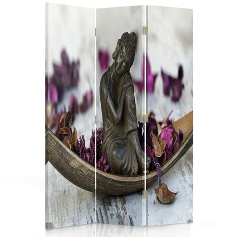 Paravento bilaterale 360, Buddha in petali viola - 110x170