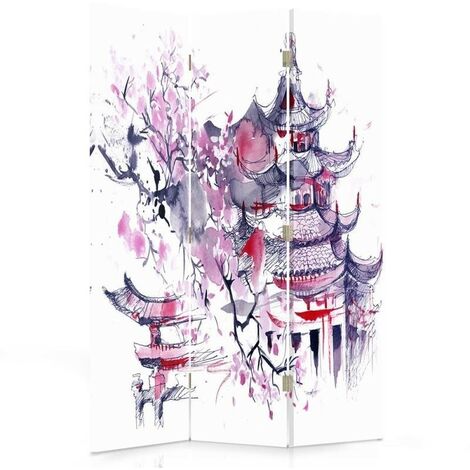 Paravento bilaterale 360, Ciliegio davanti a una pagoda - 110x170