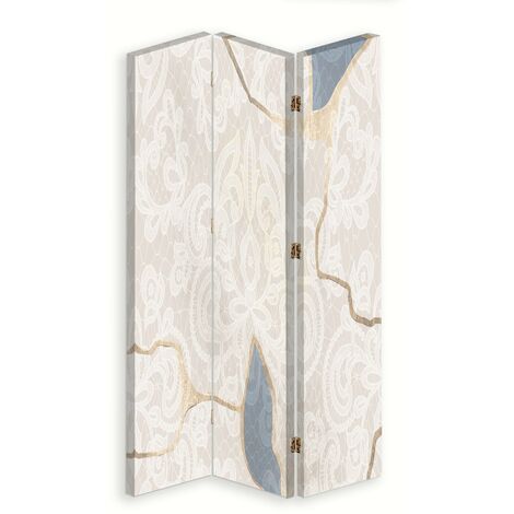Paravento bilaterale 360, Delicato motivo in beige - 110x170