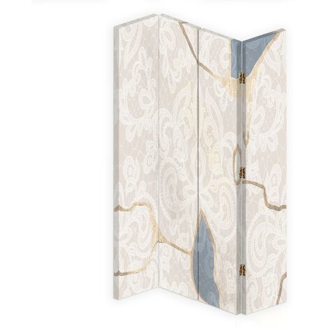 Paravento bilaterale 360, Delicato motivo in beige - 145x170