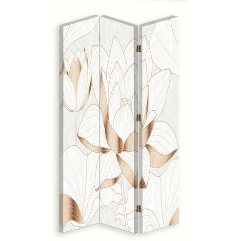 Paravento bilaterale 360, Fiore di loto in beige - 110x170