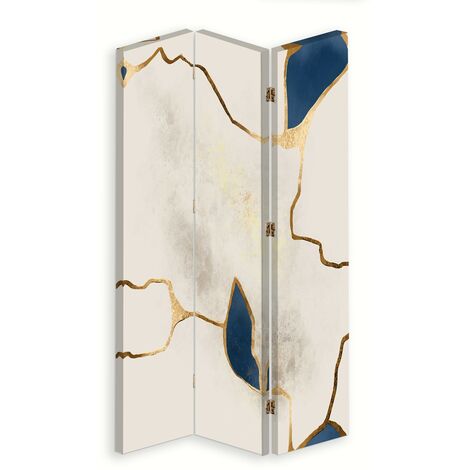 Paravento bilaterale 360, Linee blu-oro - 110x170